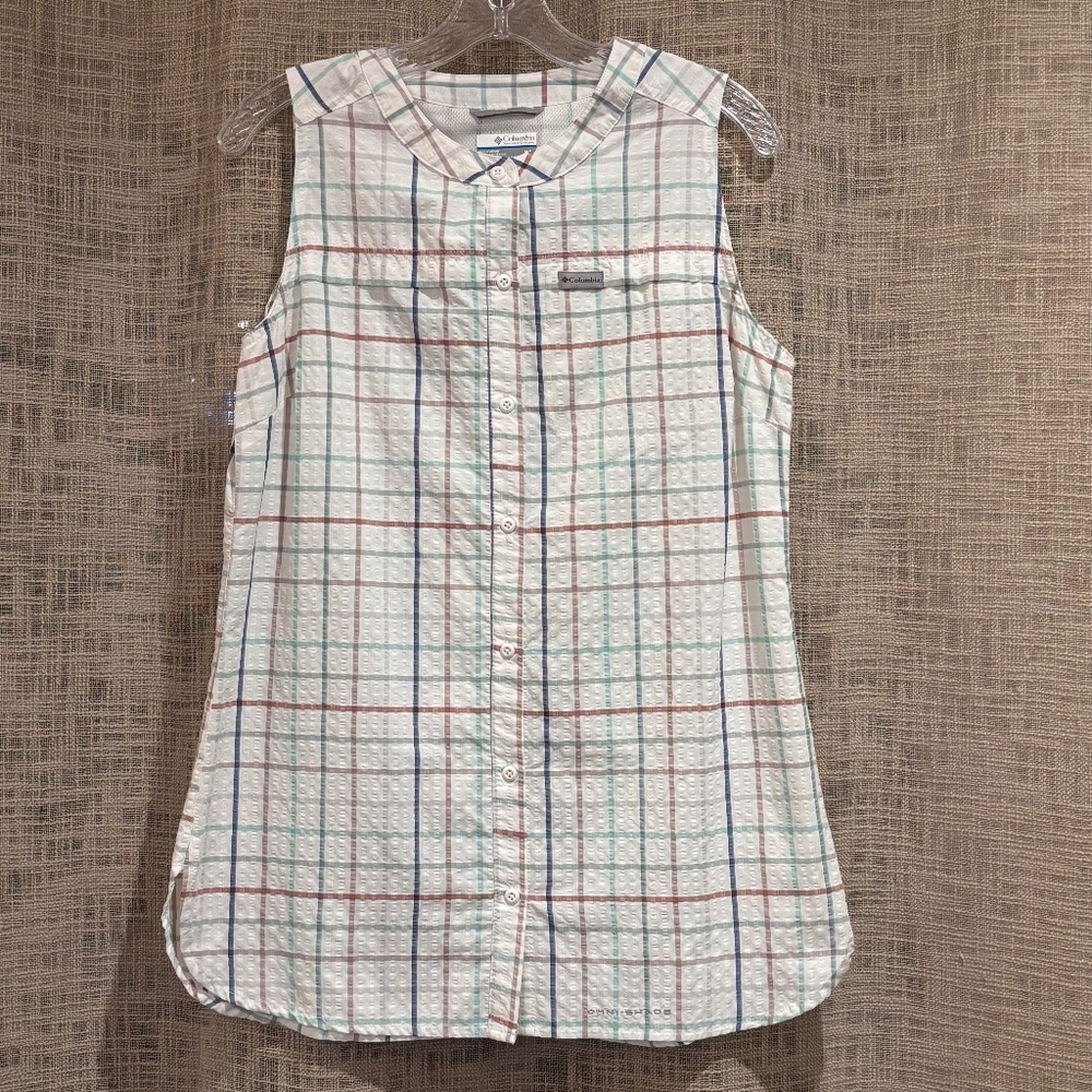 Columbia Omnishade Silver Ridge Women's Shirt UPF 40 Sleeveless Button Up SZ M